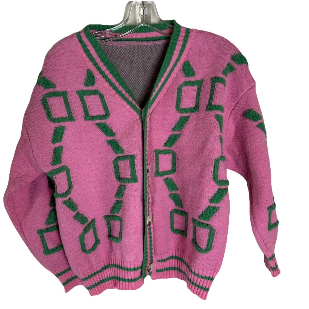 Unbranded Cardigan Large Pink & Green AKA Sorority Sweater ‎ Small